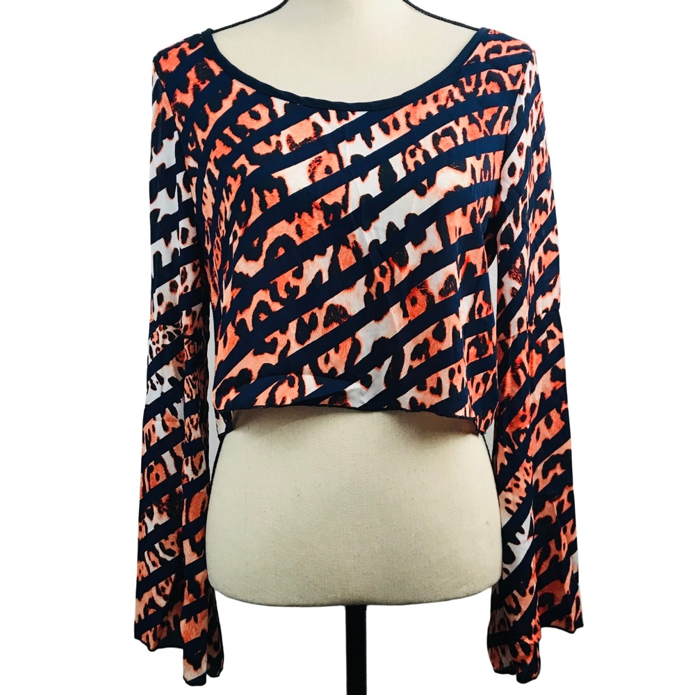 💙 5 for $25 💙 - Stylebook Orange and Navy Leopard Striped Crop Top - Picture 3 of 4